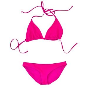 Frankies Bikinis 2 Piece Bikini Fuchsia Pink Ribbed Swimsuit Swim Suit Set sz S